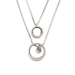 Avon Two Strand Rhinestone Double Circle Pendant Chain Necklace 17 to 20